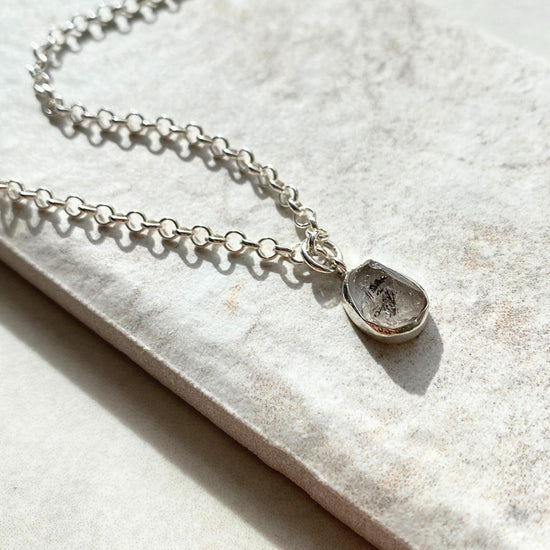 Herkimer Diamond Carved Belcher Chain Necklace | Strength (Sterling Silver)