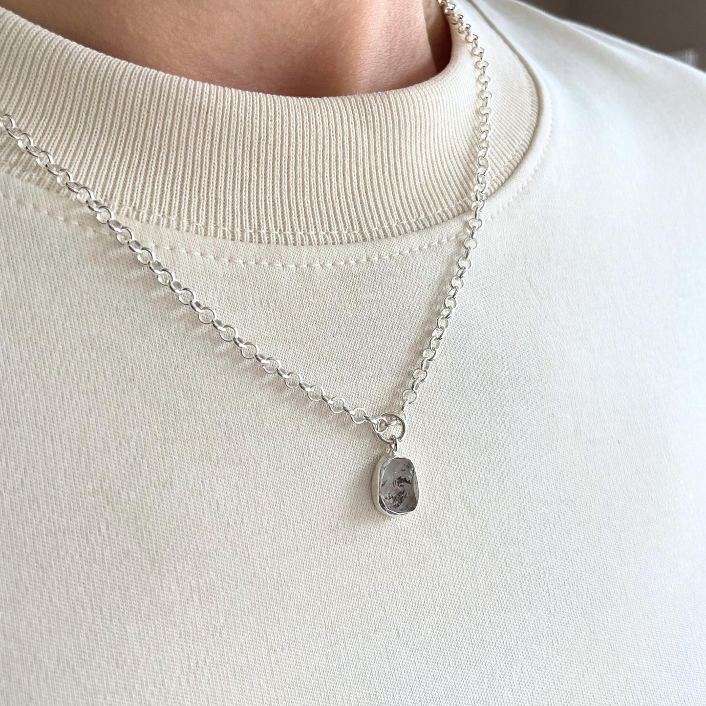 Herkimer Diamond Carved Belcher Chain Necklace | Strength (Sterling Silver)
