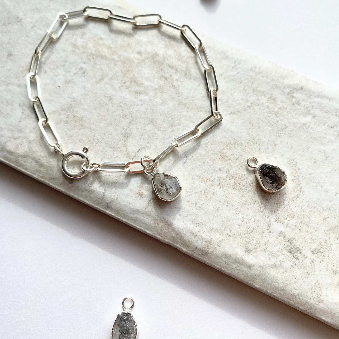 Herkimer Diamond Carved Chunky Chain Bracelet | Strength (Sterling Silver)