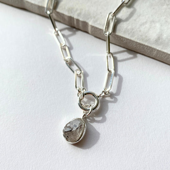 Herkimer Diamond Carved Chunky Chain Necklace | Strength (Sterling Silver)