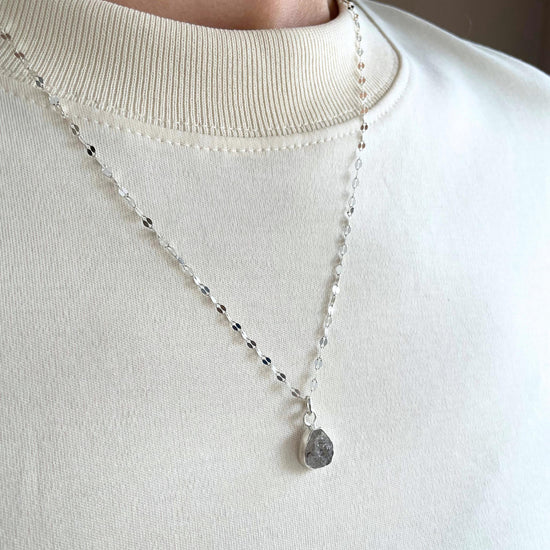 Herkimer Diamond Carved Vintage Chain Necklace | Strength (Sterling Silver)
