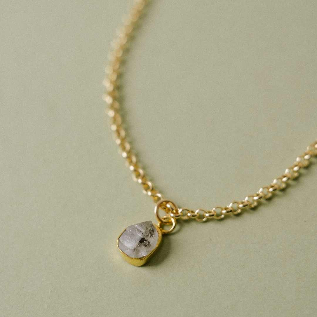 Herkimer Diamond Carved Belcher Chain Necklace | Strength (Gold Plated)