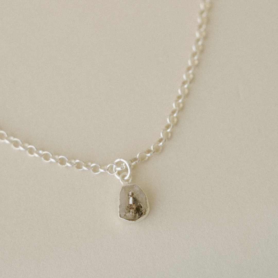 Herkimer Diamond Carved Belcher Chain Necklace | Strength (Sterling Silver)