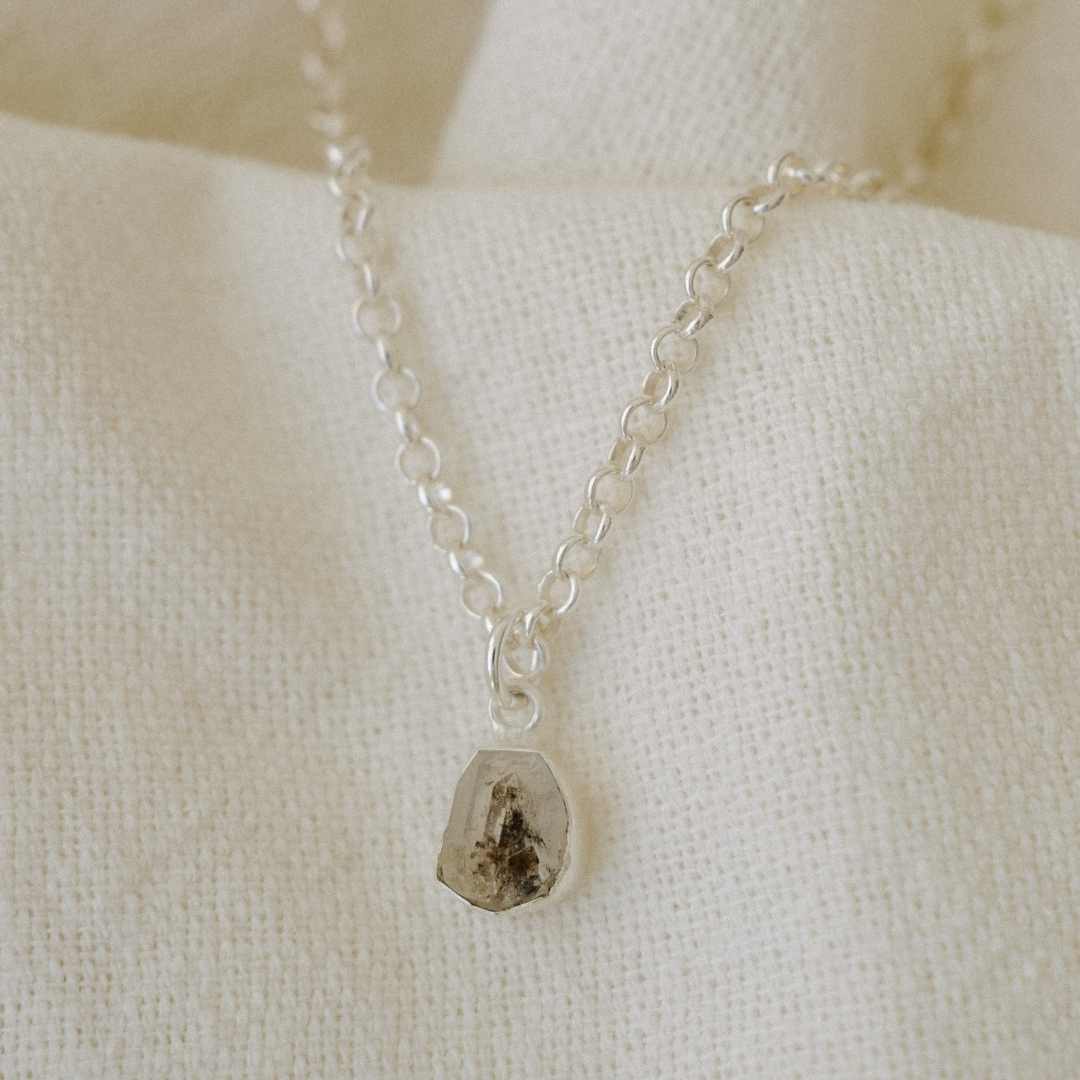 Herkimer Diamond Carved Belcher Chain Necklace | Strength (Sterling Silver)