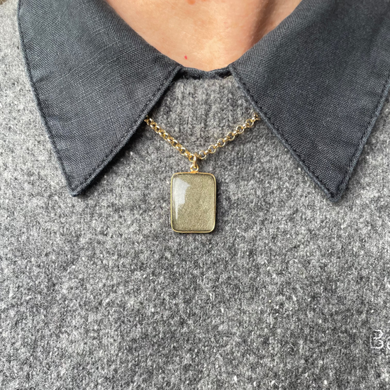 Hypersthene Large Gem Slice Necklace | Strength (Gold Plated)