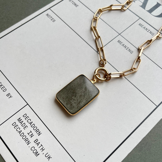 Hypersthene Large Gem Slice Chunky Chain Necklace | Strength (Gold Plated)