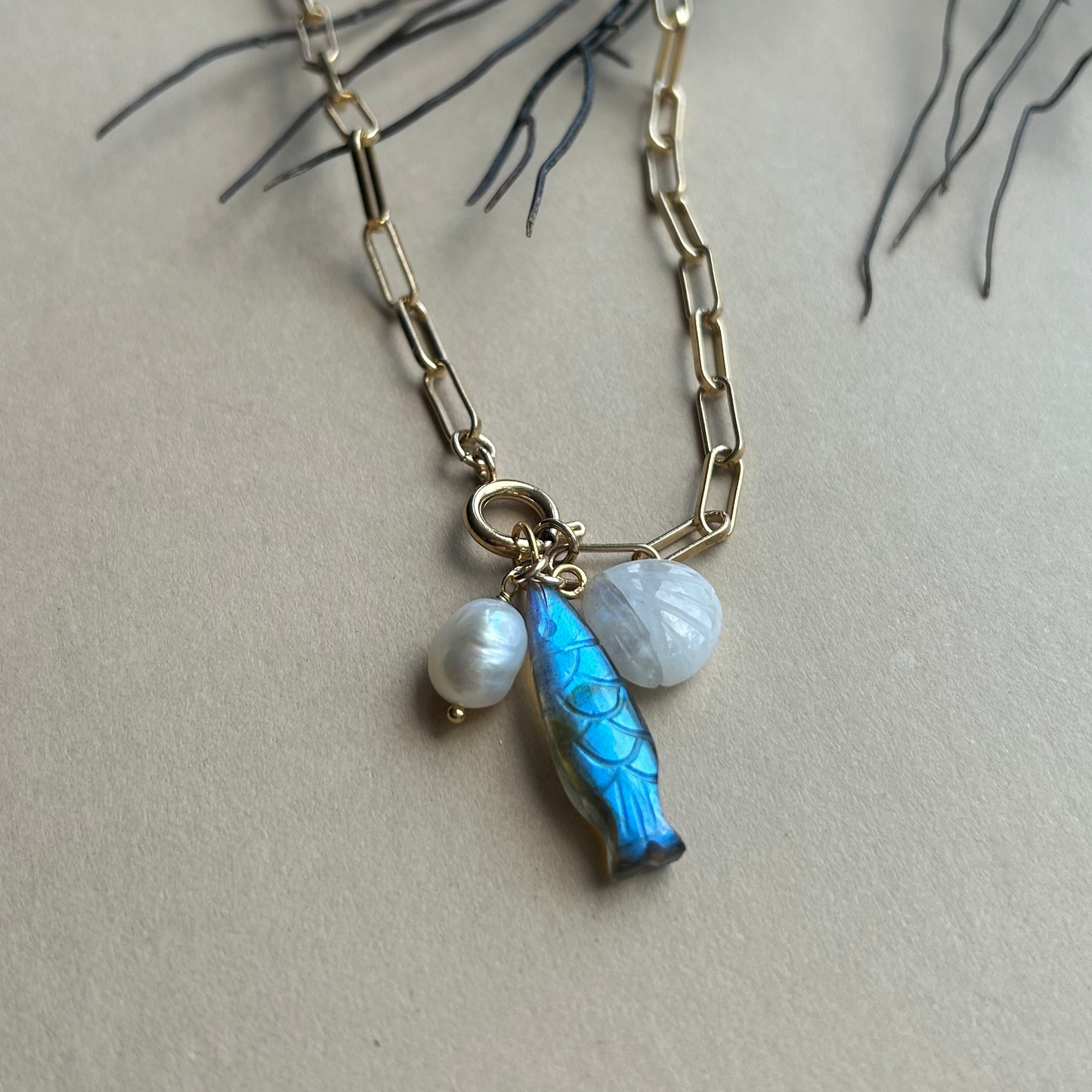 SS25 Lost at Sea Charm Necklace | Labradorite (Gold Plated)