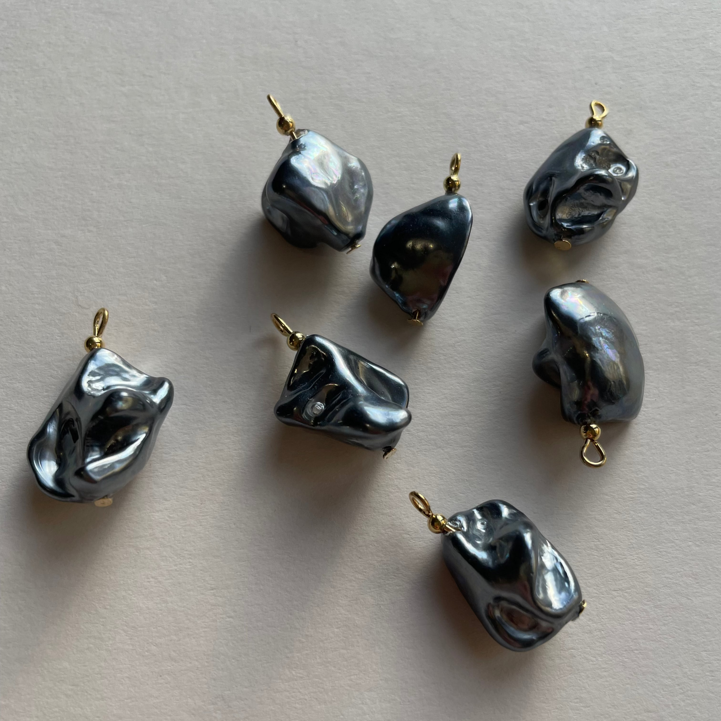 Imperfect Additional Stone |  Grey Large Keshi Pearl (Gold Plated )