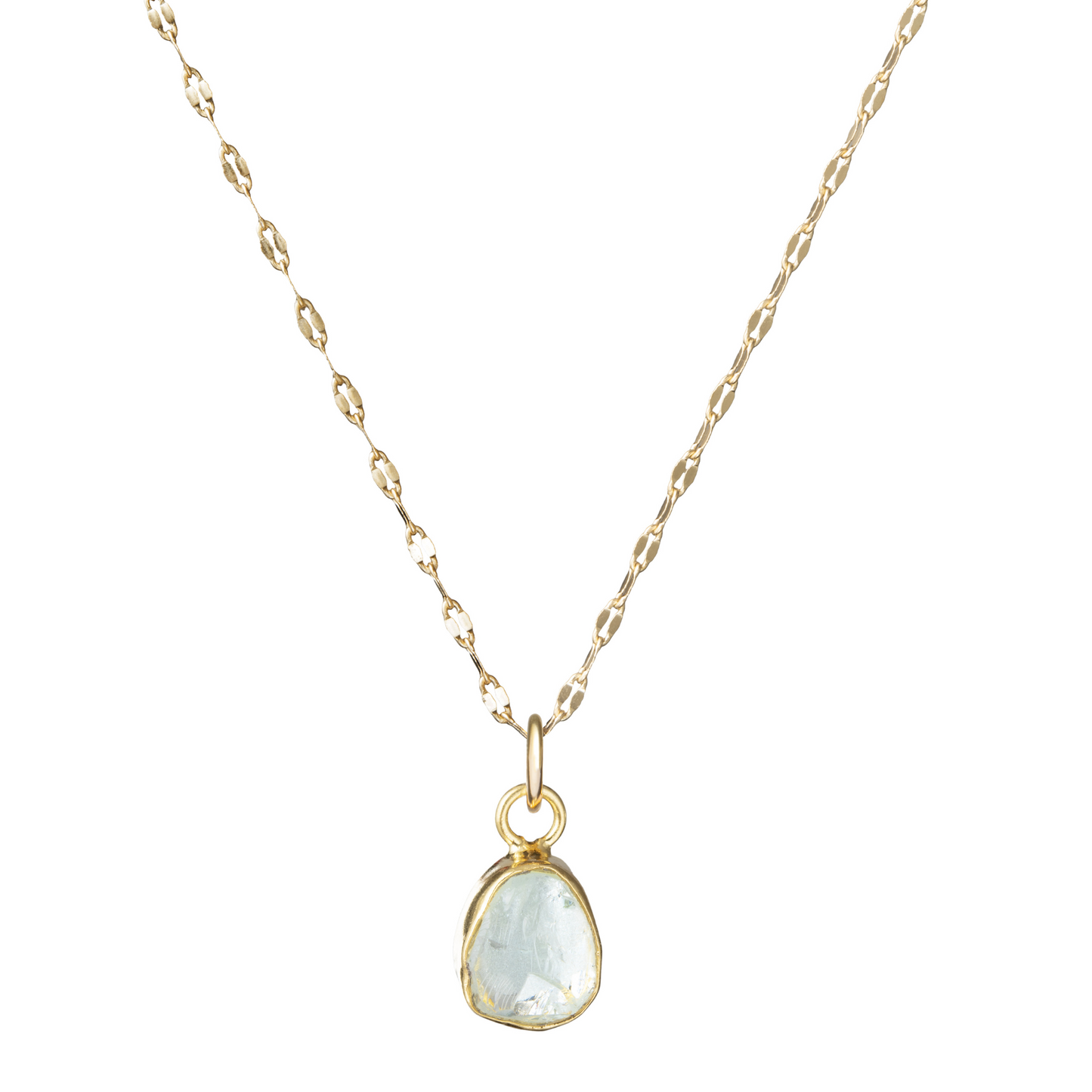 Aquamarine Carved Vintage Chain Necklace | Serenity (Gold Plated)