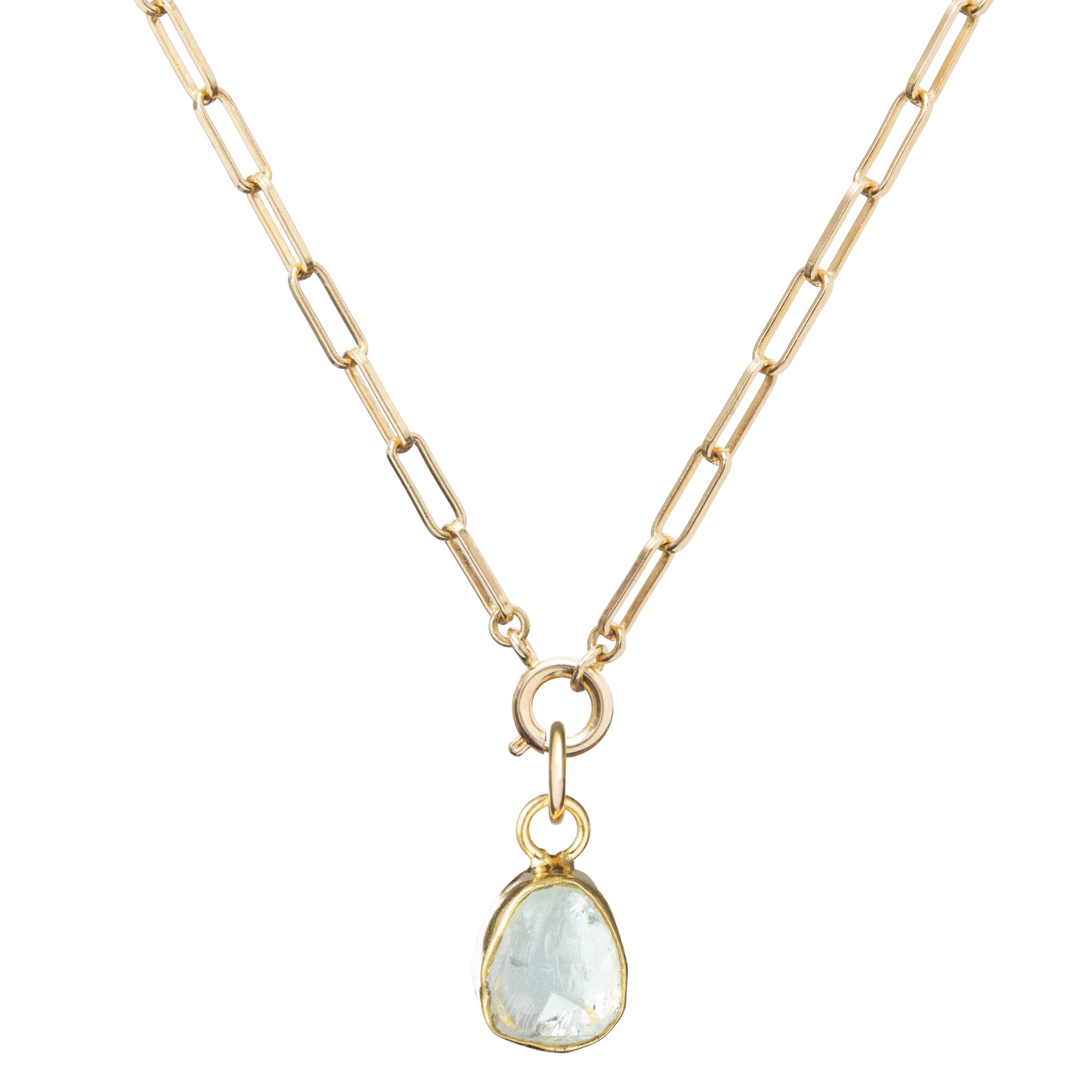 Aquamarine Carved Chunky Chain Necklace | Serenity (Gold Plated)