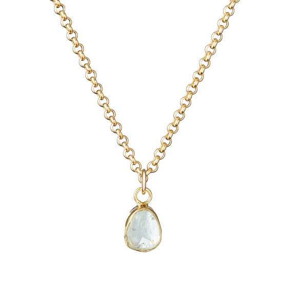 Aquamarine Carved Belcher Chain Necklace | Serenity (Gold Plated)