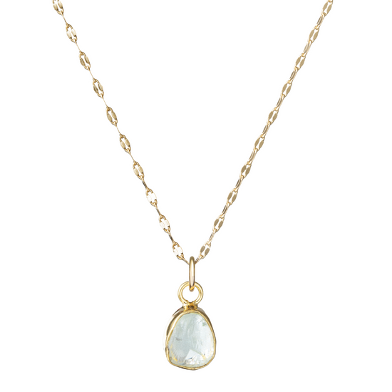 Aquamarine Carved Vintage Chain Necklace | Serenity (Gold Plated)