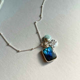 Special Edition Labradorite & Aquamarine Gem Slice Triple Necklace (Silver)