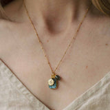 Labradorite Gem Slice Triple Charm Necklace (Gold Plated)