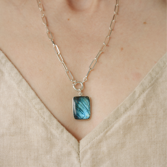 Labradorite Gem Slice Chunky Chain Necklace | Adventure (Silver)