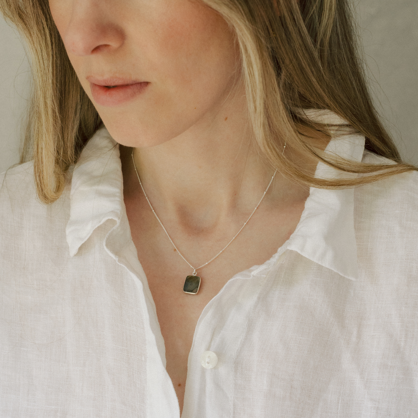 Labradorite Gem Slice Necklace | Adventure (Silver)