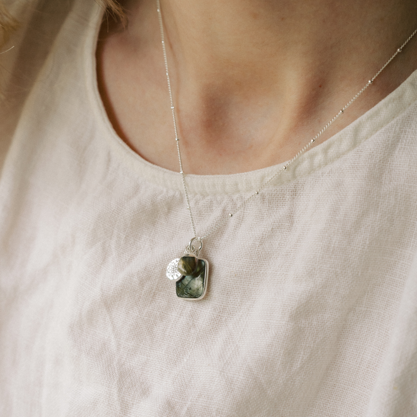 Labradorite Gem Slice Triple Necklace | Adventure (Silver)