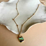 Labradorite Gem Slice Bone Chain Necklace (Gold)