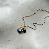 Labradorite & Sapphire Gem Slice Triple Necklace (Gold Plated)