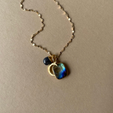 Labradorite & Sapphire Gem Slice Triple Necklace (Gold Plated)