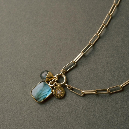 Labradorite Gem Slice Triple Chunky Chain Necklace | Adventure (Gold Plated or Silver)