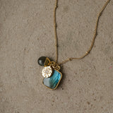 Labradorite Gem Slice Triple Charm Necklace (Gold Plated)
