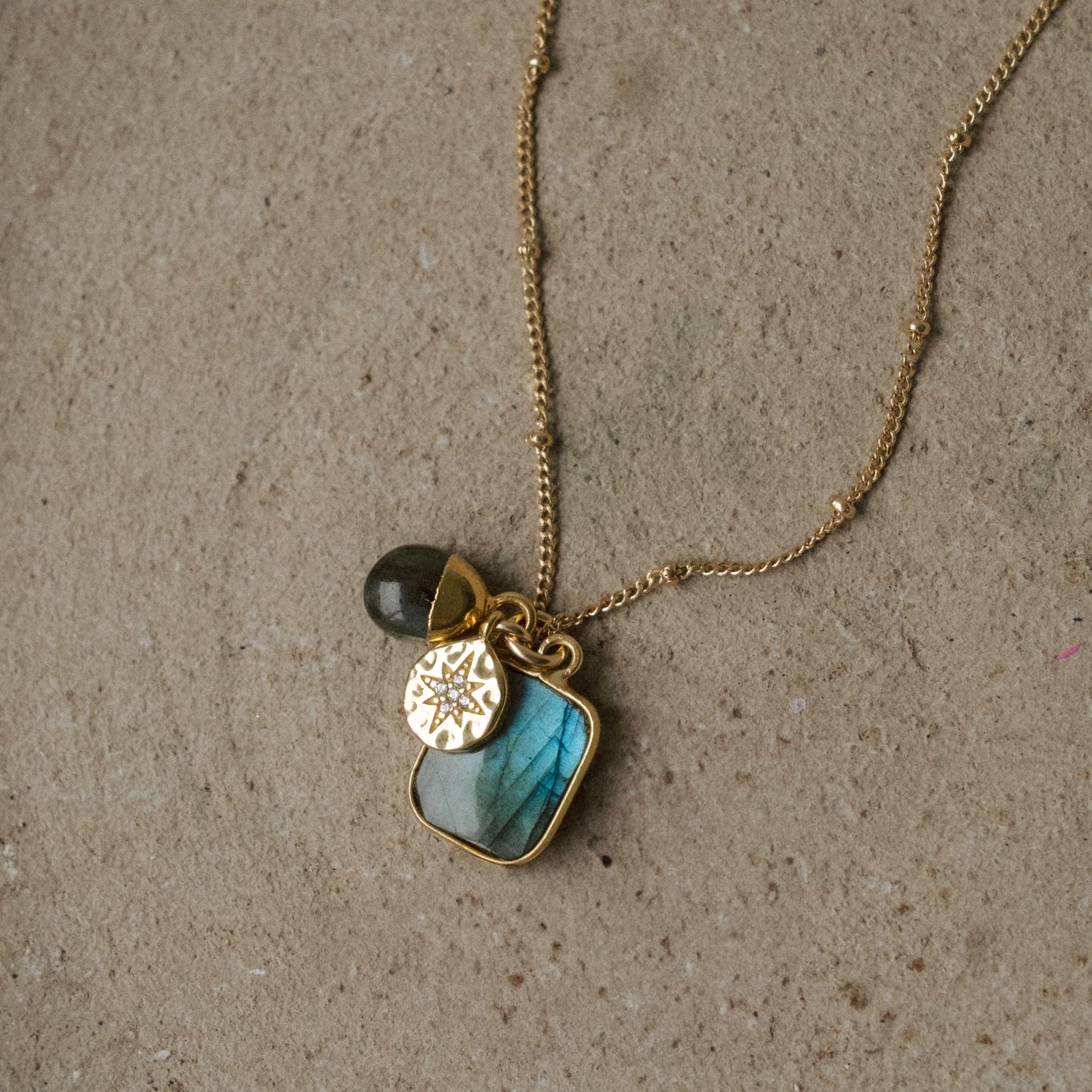 Labradorite Gem Slice Triple Necklace | Adventure (Gold Plated)