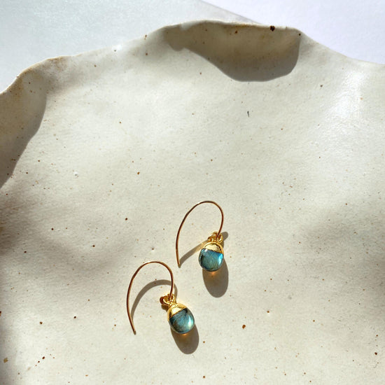 Labradorite Tiny Tumbled Ear Wire Earrings | Adventure (Gold Fill)