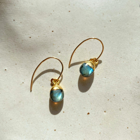 Labradorite Tiny Tumbled Ear Wire Earrings | Adventure (Gold Fill)