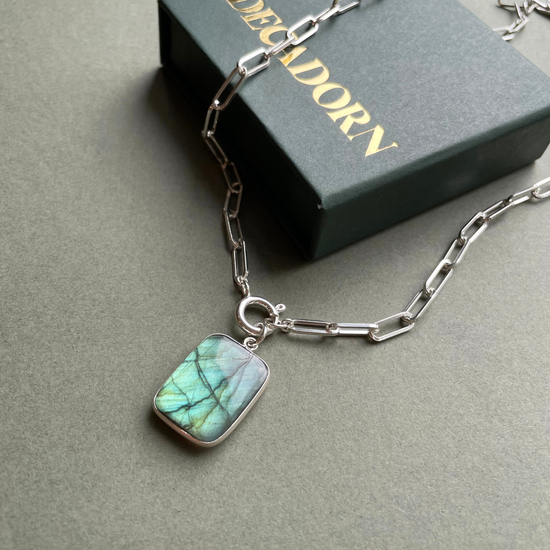 Labradorite Gem Slice Chunky Chain Necklace | Adventure (Silver)