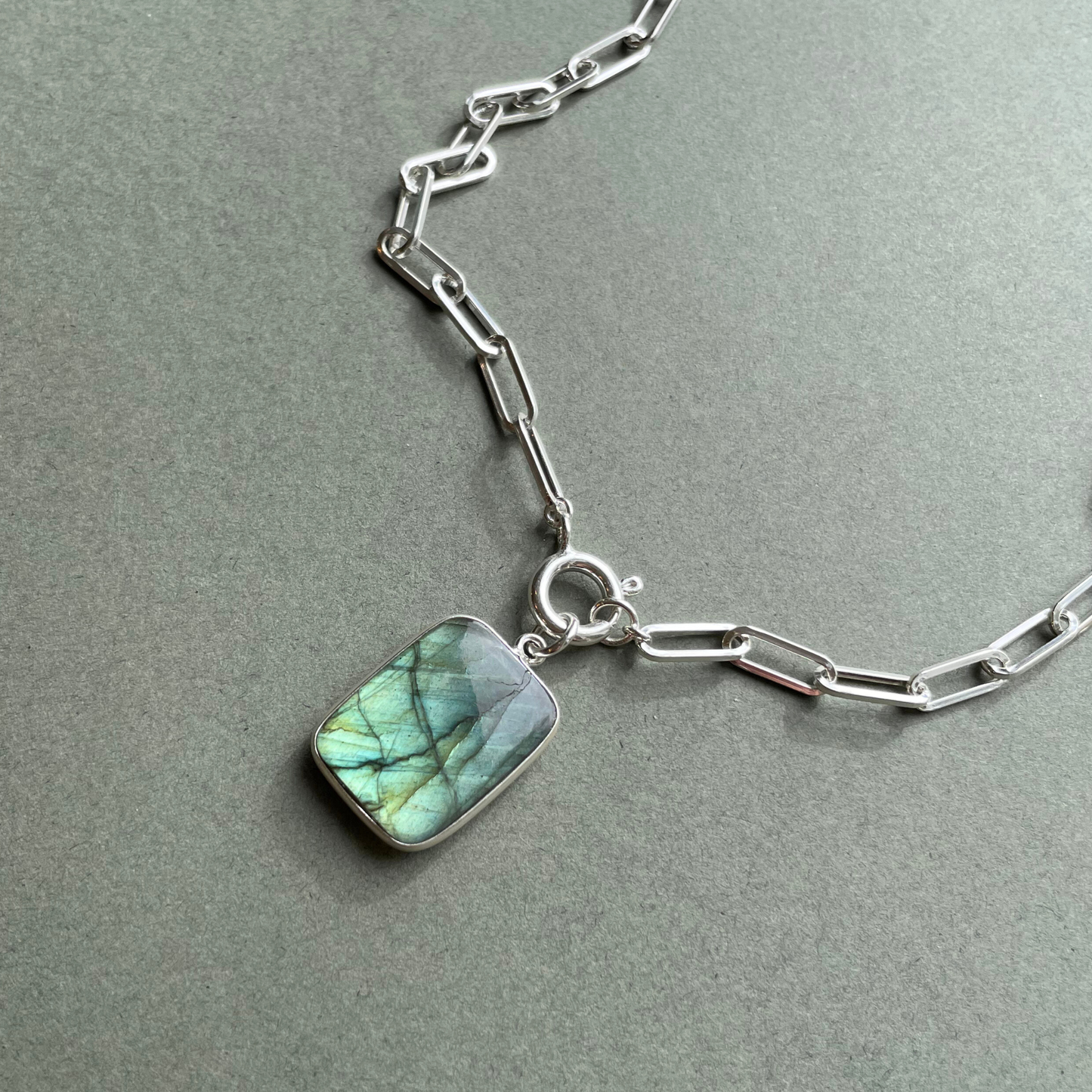 Labradorite Gem Slice Chunky Chain Necklace | Adventure (Silver)
