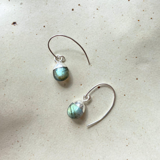 Labradorite Tiny Tumbled Ear Wire Earrings | Adventure (Silver)