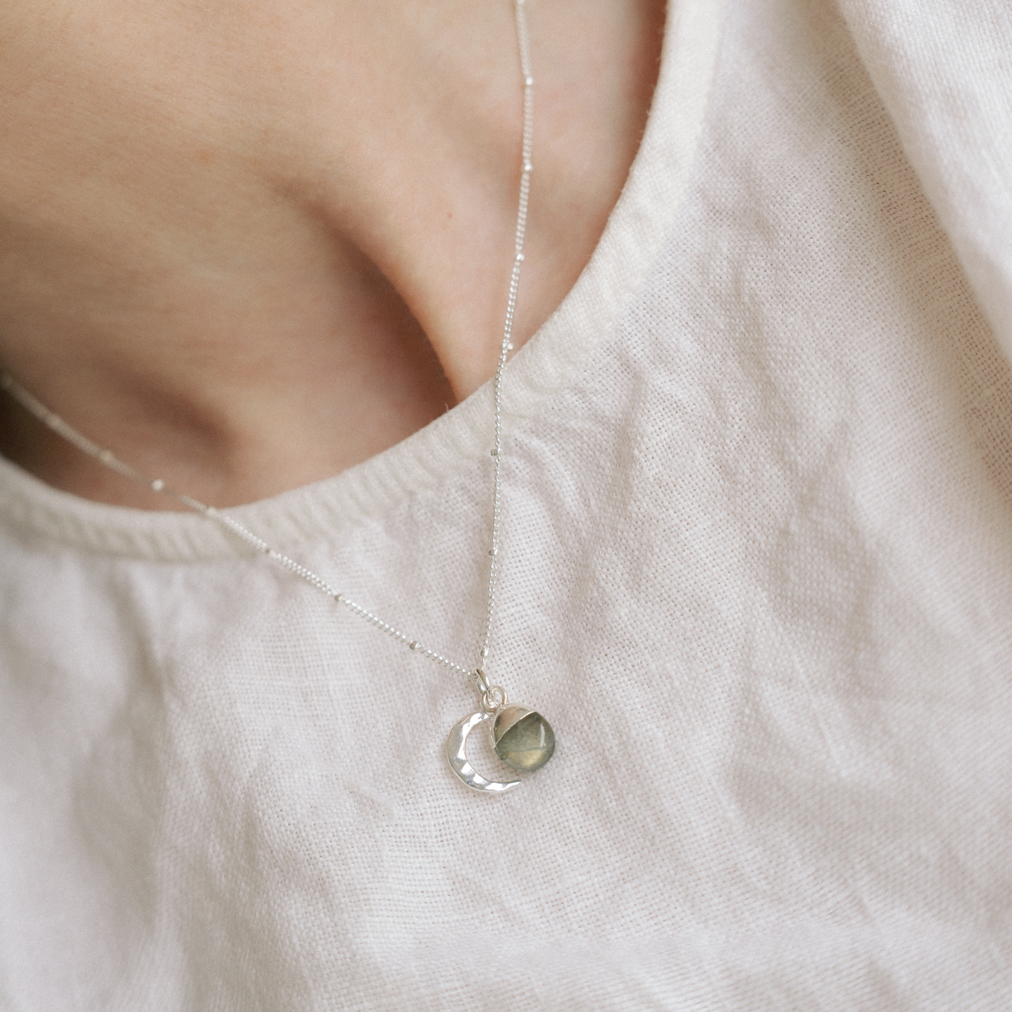 Labradorite & Moon Necklace (Silver)