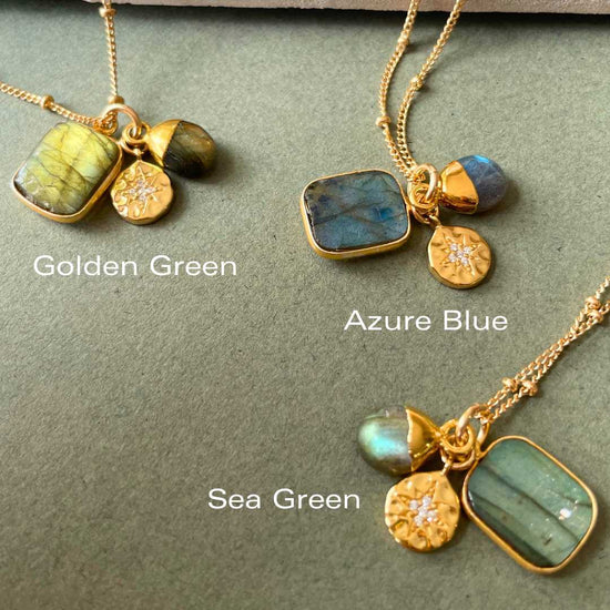 Labradorite Gem Slice Triple Necklace | Adventure (Gold Plated)