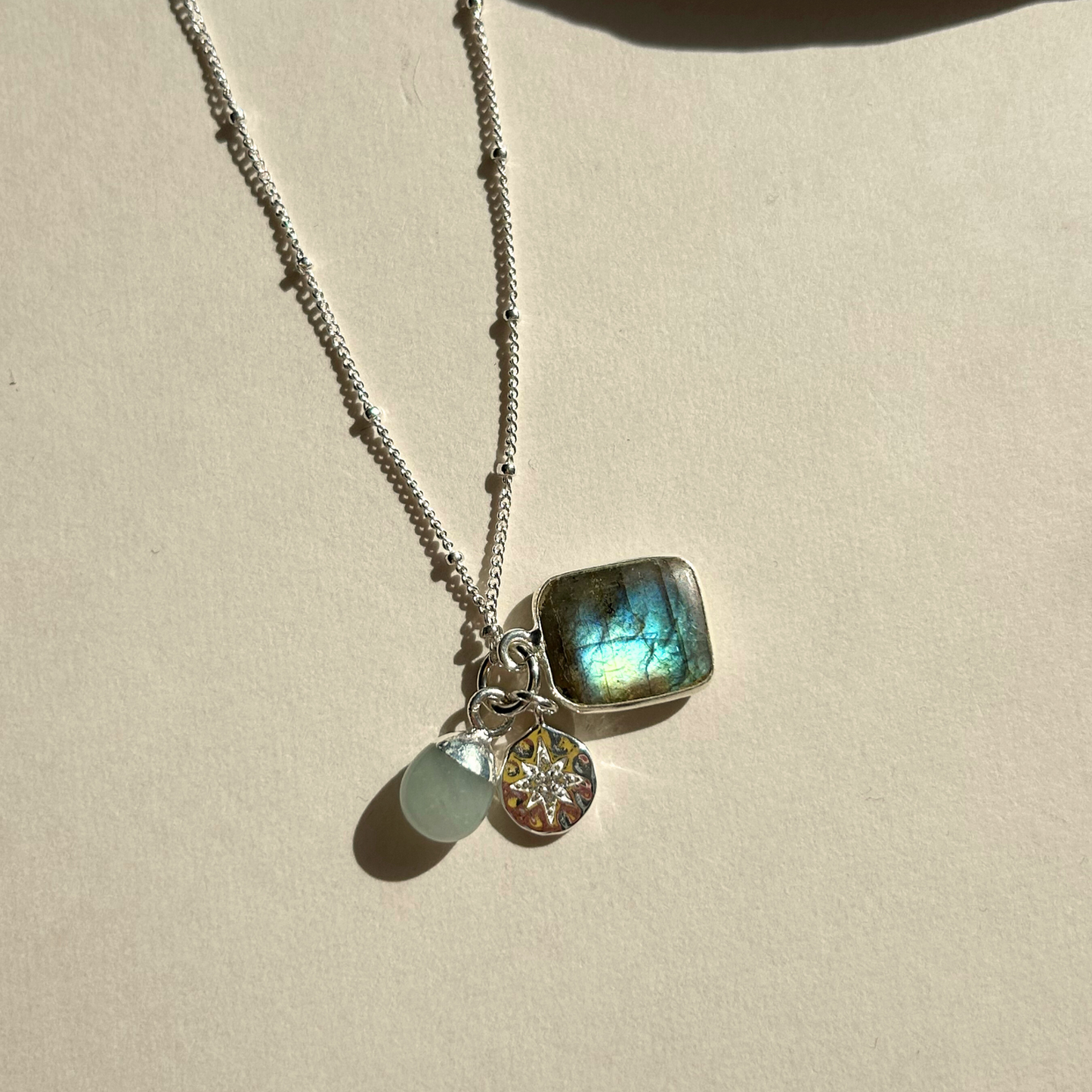 Special Edition Labradorite & Aquamarine Gem Slice Triple Necklace (Gold Plated or Silver)