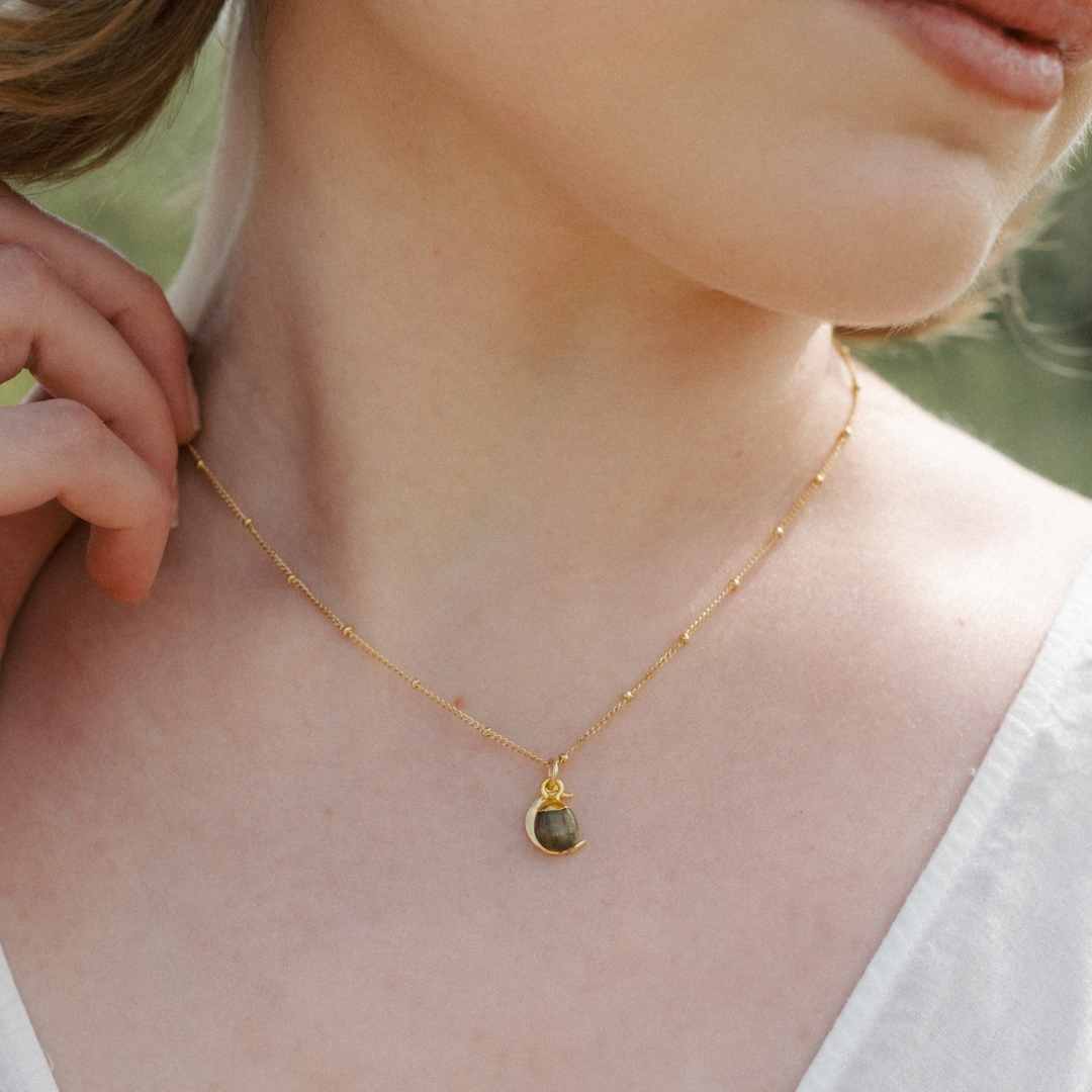 Labradorite & Moon Necklace (Gold Plated)