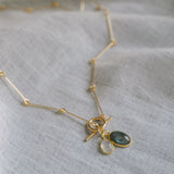 Labradorite & Moonstone Duo Dome Necklace (Gold)