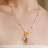 Labradorite & Moonstone Duo Dome Necklace (Gold)