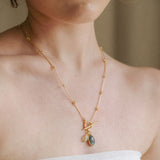 Labradorite & Moonstone Duo Dome Necklace (Gold)