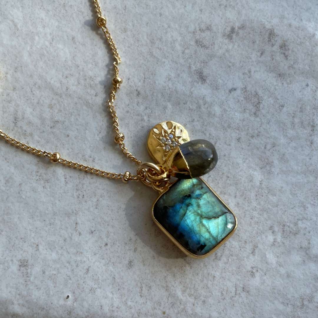 Labradorite Gem Slice Triple Necklace | Adventure (Gold Plated)