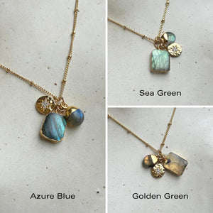 Labradorite Gem Slice Triple Belcher Chain Necklace | Adventure (Gold Plated or Silver)
