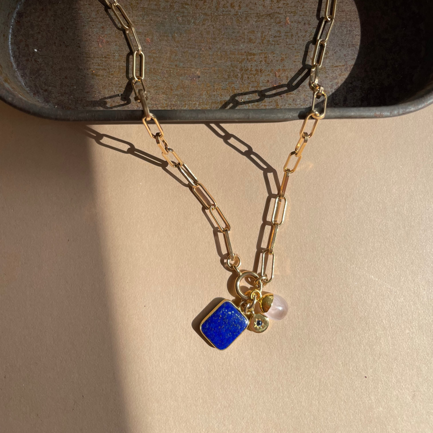 Special Edition Lapis Lazuli & Sapphire Triple Pendant Necklace (Gold Plated)