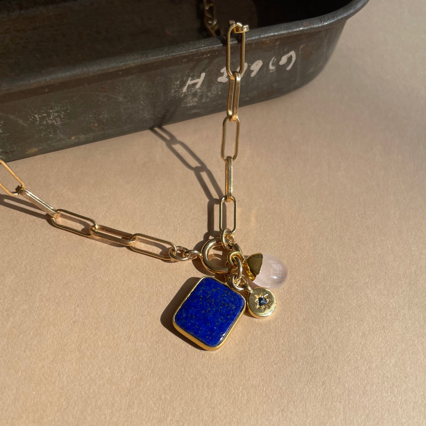 Special Edition Lapis Lazuli & Sapphire Triple Pendant Necklace (Gold Plated)