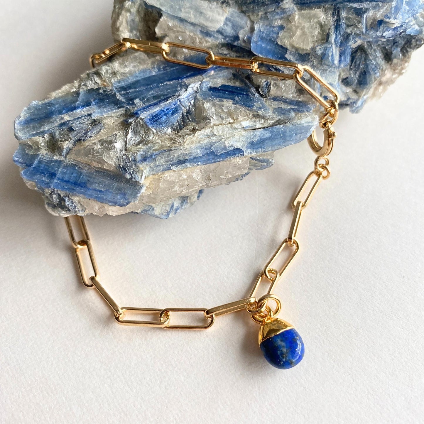 Lapis Lazuli Tiny Tumbled Chunky Chain Bracelet | Strength (Gold Plated)