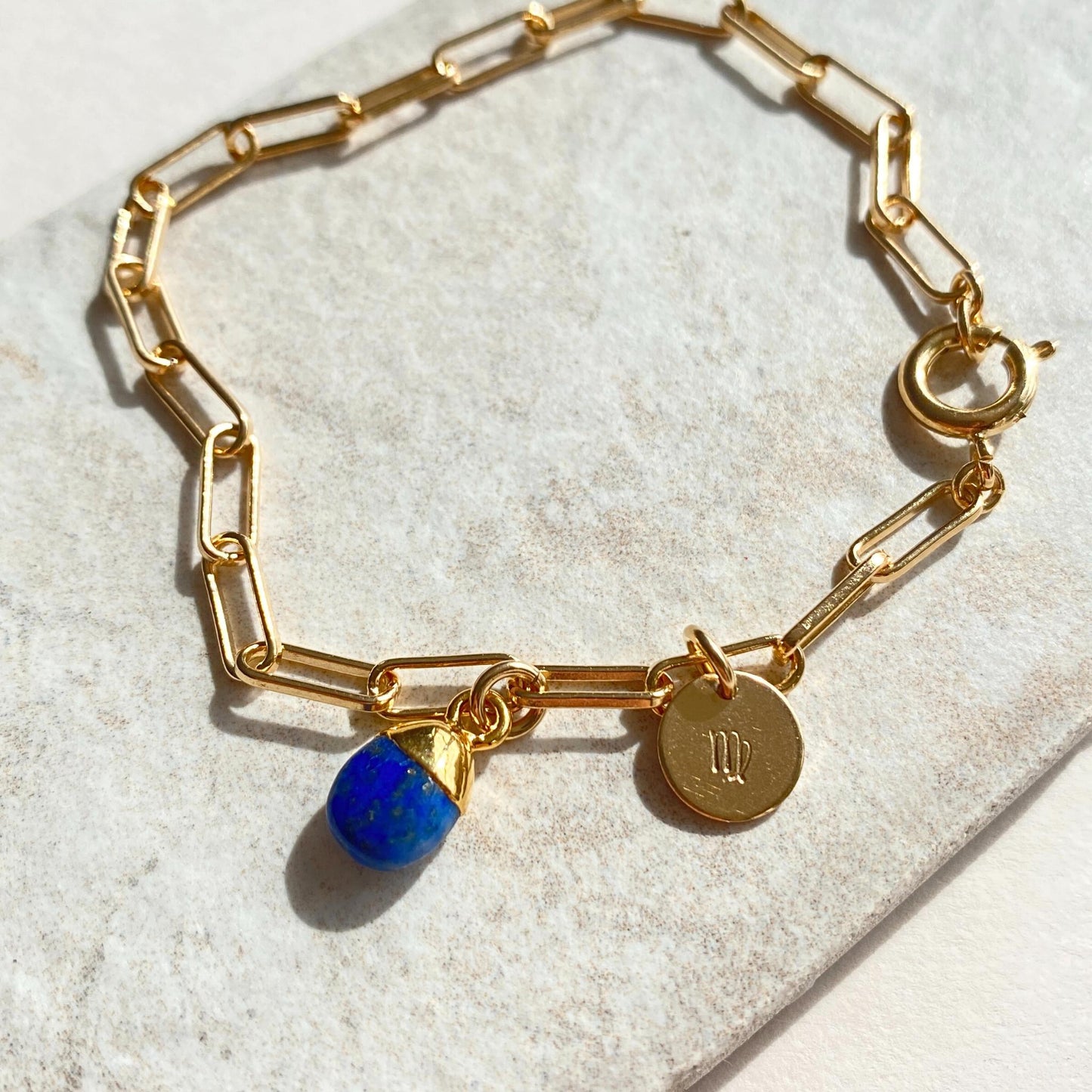 Lapis Lazuli Tiny Tumbled Chunky Chain Bracelet | Strength (Gold Plated)