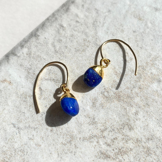 Lapis Lazuli Tiny Tumbled Ear Wire Earrings | Strength (Gold Fill)