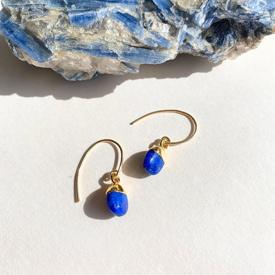 Lapis Lazuli Tiny Tumbled Ear Wire Earrings | Strength (Gold Fill)