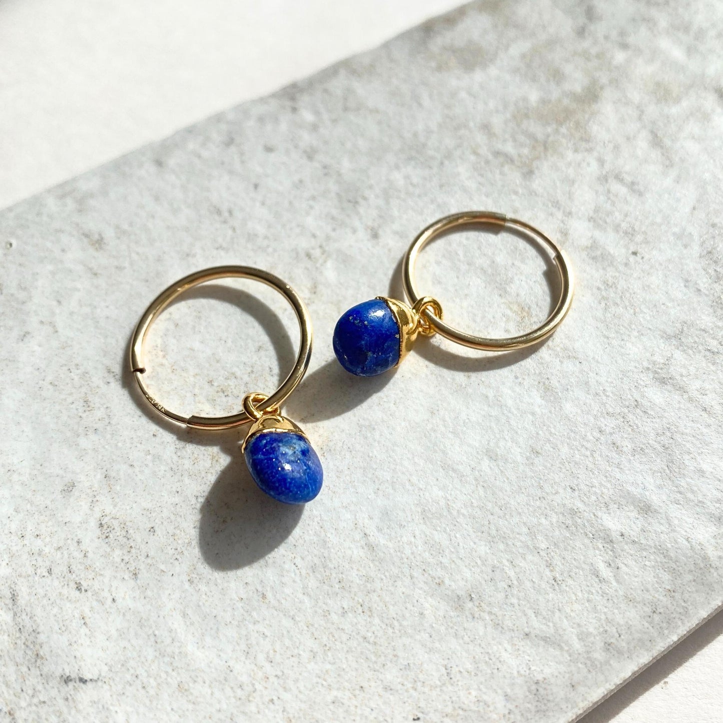 Lapis Lazuli Tiny Tumbled Hoop Earrings | Strength (Gold-Fill)