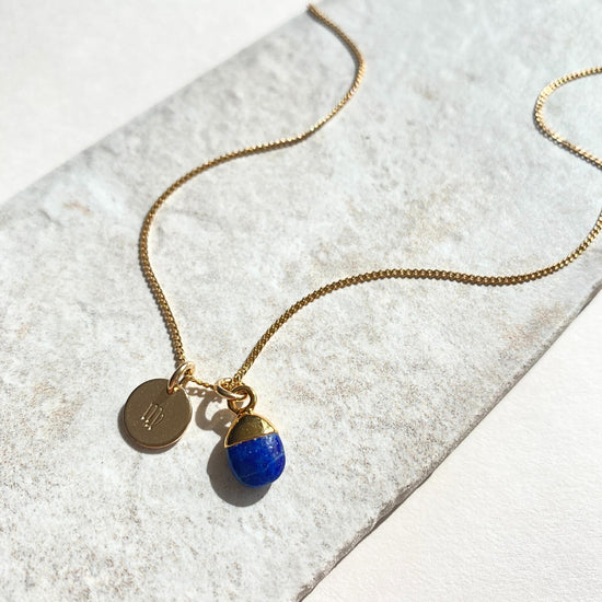 Lapis Lazuli Tiny Tumbled Necklace | Strength (Gold Plated)