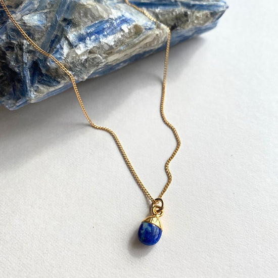 Lapis Lazuli Tiny Tumbled Necklace | Strength (Gold Plated)